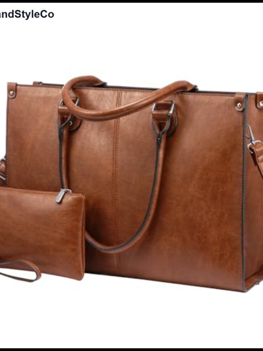 Vintage PU Leather Laptop Tote Bag with Clutch for Women 15.6 Inch Work Bag